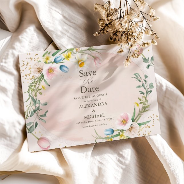 Classy Vår Wildblomme Meadow Garden Wedding Spara Datumet (Skapare uppladdad)