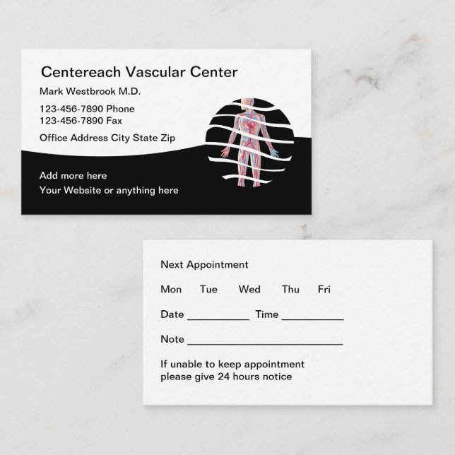 Classy Vascular Vein Care Appointment Cards Visitkort (Fram/baksida)