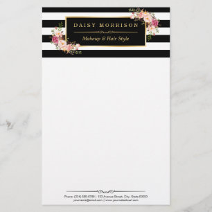 Classy Vintage Blommigt Guld Black White Rand Brevpapper
