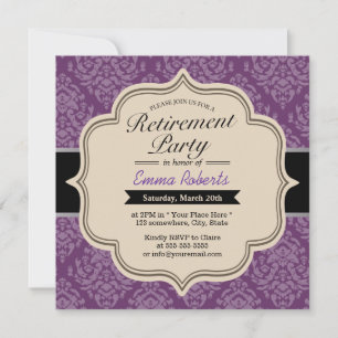 Classy Violet Damask Pension Party-inbjudningar Inbjudningar
