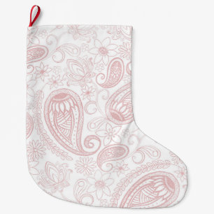 Classy Vit ros Guld Glitter Paisley Blommigt Stor Julstrumpa