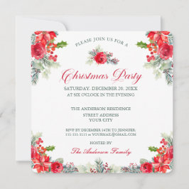 Classy Watercolor Floral Christmas Party  Inbjudningar