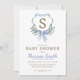 Classy Watercolor Monogram Boy Shower Inbjudningar