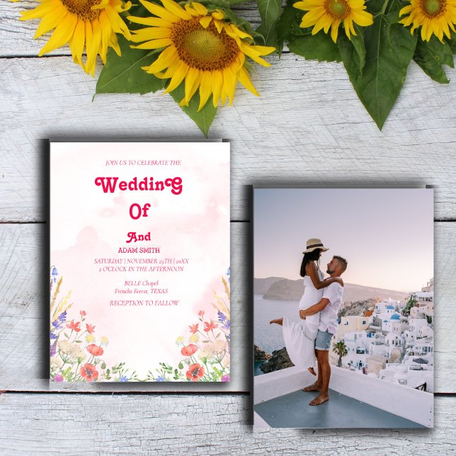 CLASSY WATERCOLOR ROSA BLOMMIGT BRÖLLOP INBJUDNINGAR (Skapare uppladdad)