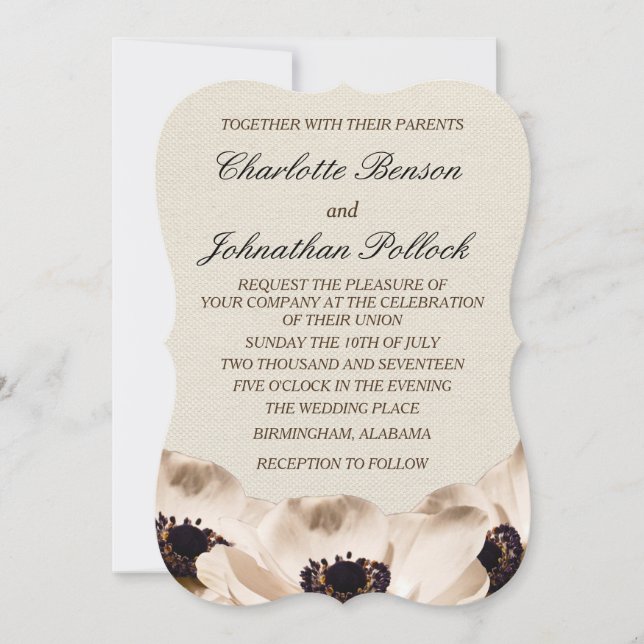 Classy White Anemone Flowers Bröllop Spara Datumet (Framsida)