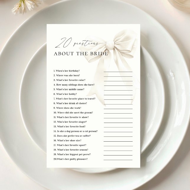 Classy White Bow 20 Frågor om Bride Game (Skapare uppladdad)