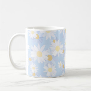 Classy White Daisy Blommor Botaniskt blått mönst Kaffemugg