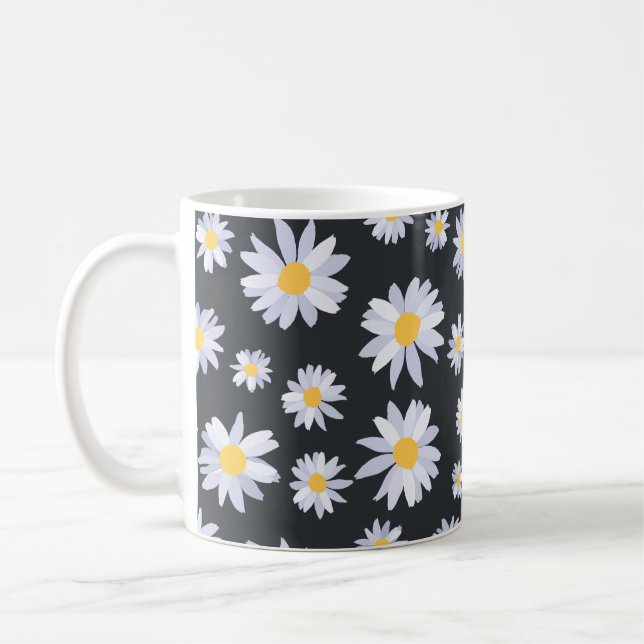 Classy White Daisy Flowers Botanical Kaffemugg (Vänster)