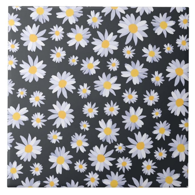 Classy White Daisy Flowers Botanical Kakelplatta (Framsidan)