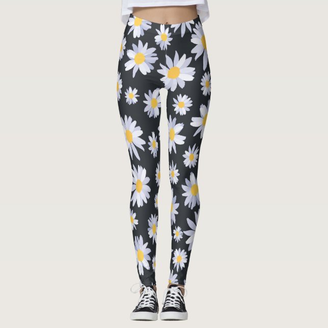 Classy White Daisy Flowers Botanical Leggings (Framsida)