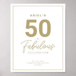 Classy White & Guld 50 & Fabulous Födelsedagsfest Poster