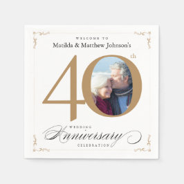 Classy White Guld Calligraphy 40-årsdagen Pappersservett