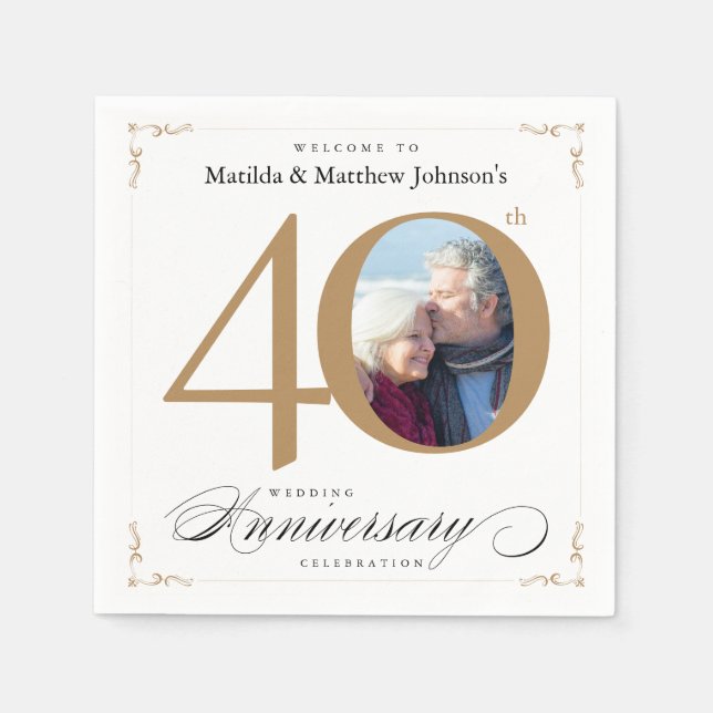 Classy White Guld Calligraphy 40-årsdagen Pappersservett (Framsidan)