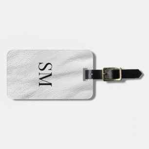Classy White Leather Monogram Initialer Luggage Ta Bagagebricka