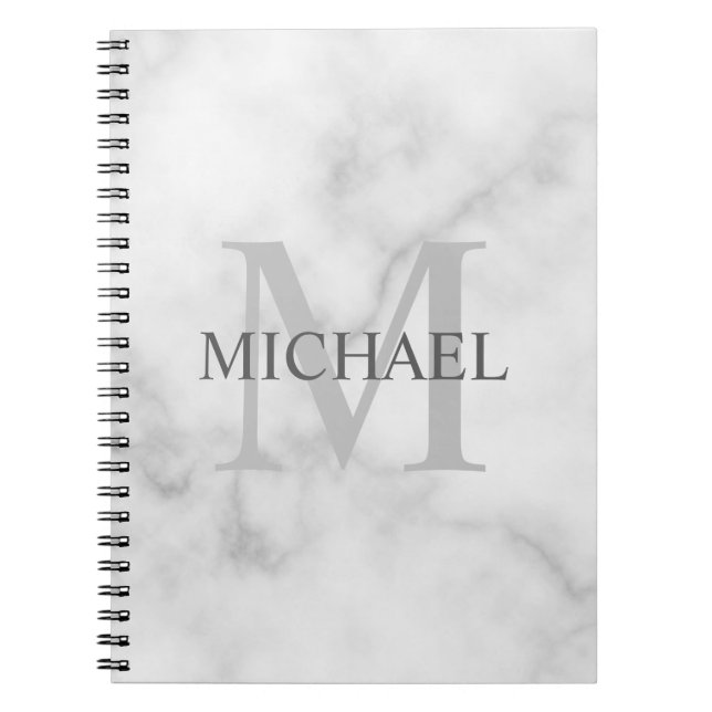 Classy White Marble Personlig Monogram och Namn Anteckningsbok (Framsidan)