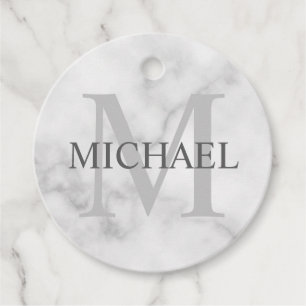 Classy White Marble Personlig Monogram och Namn Gåvor Etiketter