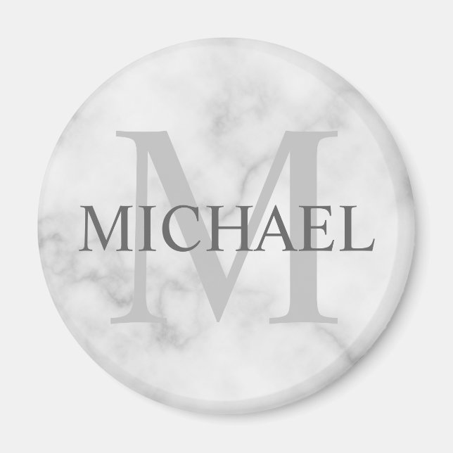 Classy White Marble Personlig Monogram och Namn Magnet (Framsidan)