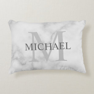 Classy White Marble Personlig Monogram och Namn Prydnadskudde