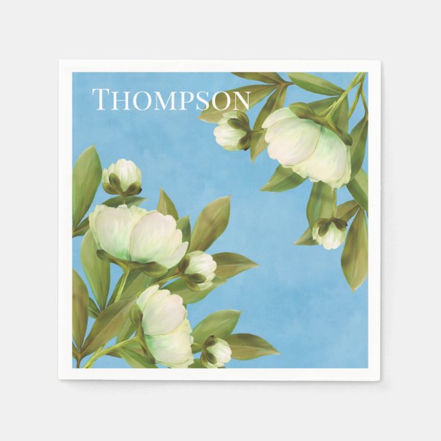 Classy White Peonies Blommigt Bouquet Pappersservett (Framsidan)