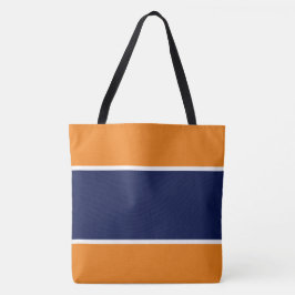 Classy Wide Navy Blue White Orange Sommar Rand Tygkasse