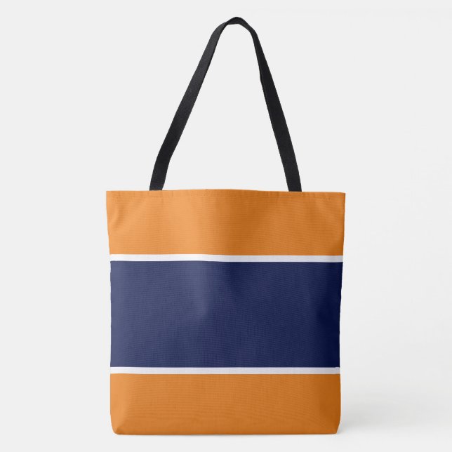 Classy Wide Navy Blue White Orange Sommar Rand Tygkasse (Framsida)