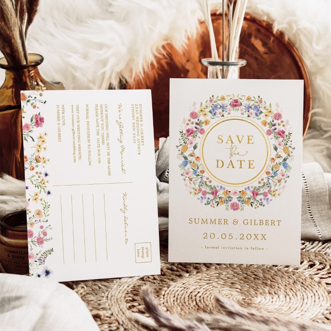 Classy Wildblomman Garden Wandedräkt Spara datumet Meddelande Vykort (Skapare uppladdad)