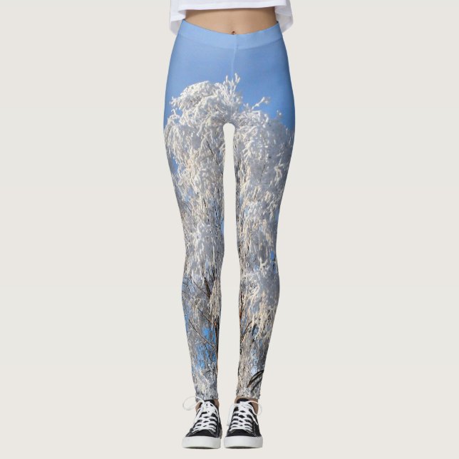Classy Winter Frost Träd och Gren Designad Leggings (Framsida)
