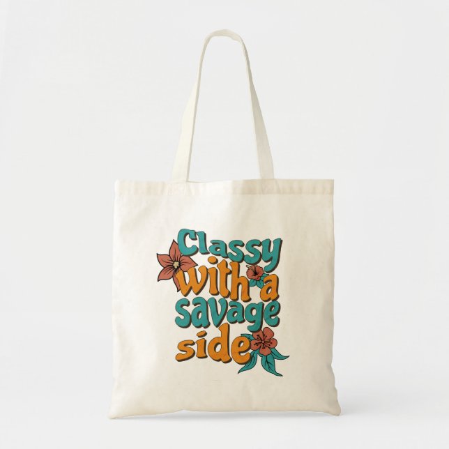 Classy with a Savage Side – Retro Floral Tote Bag Tygkasse (Framsidan)