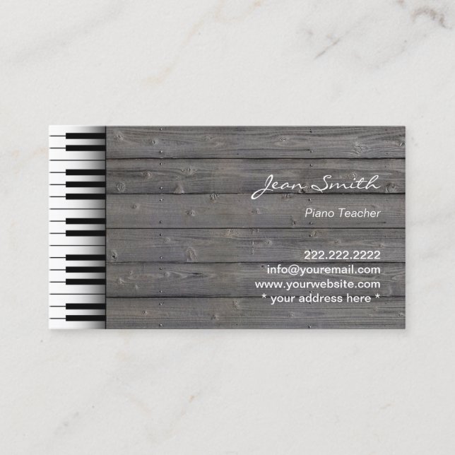Classy Wood Background Music Piano Teacher Visitkort (Framsida)