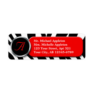Classy Zebra tryck Red Monogram Adressetiketter Returadress Etikett
