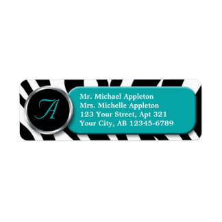 Classy Zebra tryck Teal Monogram Adressetiketter Returadress Etikett