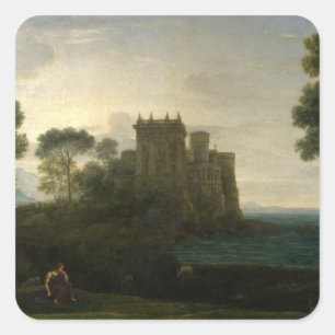 Claude Lorrain, det fantastiska slottet Fyrkantigt Klistermärke
