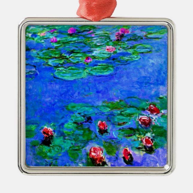 Claude Monet art: Vatten Lilies (röd) Julgransprydnad Metall (Framsidan)