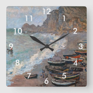Claude Monet - Beach vid Etretat Fyrkantig Klocka