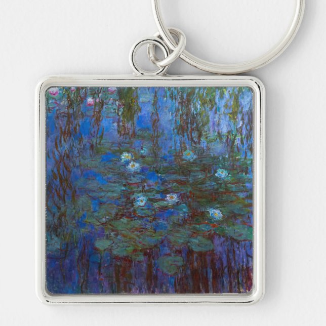 Claude Monet - Blue Vatten Lilies Fyrkantig Silverfärgad Nyckelring (Framsidan)