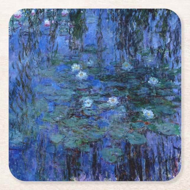 Claude Monet Blue Vatten Lilies Underlägg Papper Kvadrat (Framsidan)