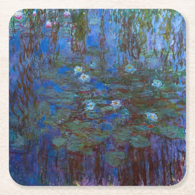 Claude Monet - Blue Vatten Lilies Underlägg Papper Kvadrat (Framsidan)