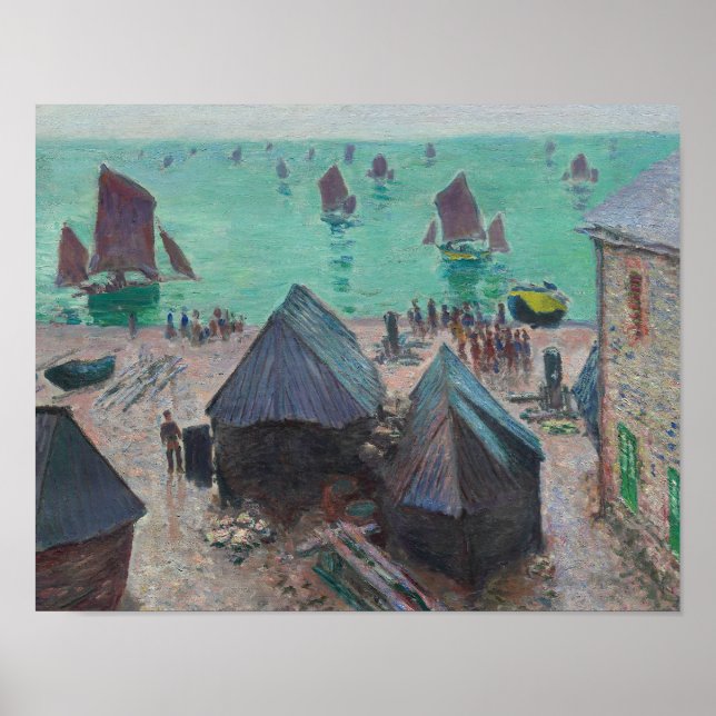 Claude Monet - Boats avgång, Etretat Poster (Framsidan)