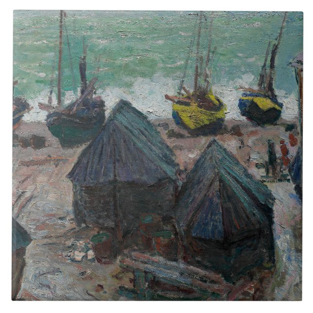 Claude Monet - Boats på stranden vid Etretat Kakelplatta (Framsidan)