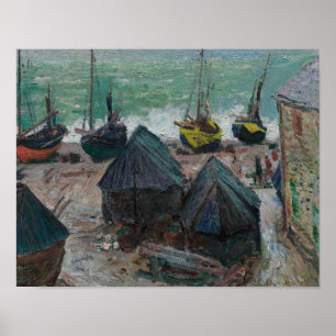 Claude Monet - Boats på stranden vid Etretat Poster