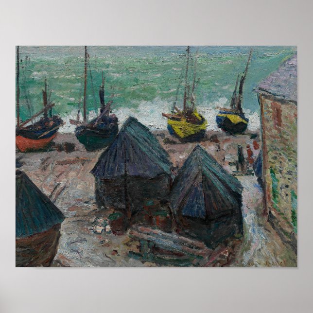 Claude Monet - Boats på stranden vid Etretat Poster (Framsidan)