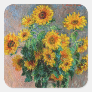 Claude Monet - Bouquet av solblommor Fyrkantigt Klistermärke