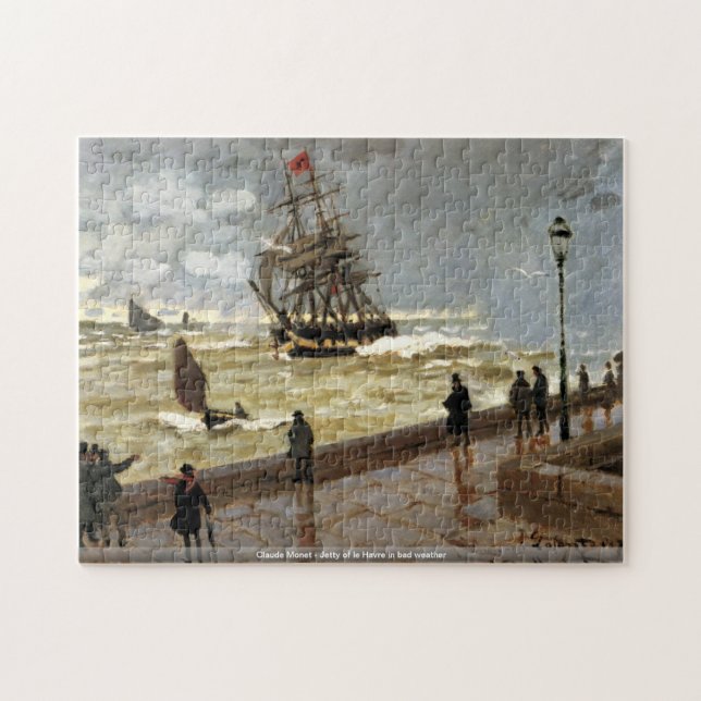 Claude Monet - brygga av Le Havre i dåligt väder Pussel (Horisontell)