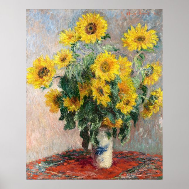 Claude Monet Bukett solrosor 1881 Konst Poster (Framsidan)