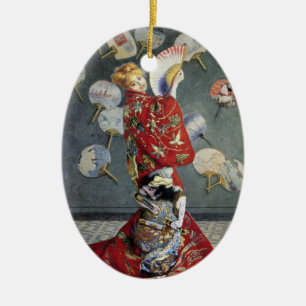 Claude Monet Camille i röd japansk kimono konst Julgransprydnad Keramik