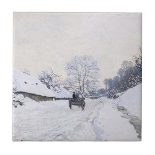 Claude Monet - Cart på Snowy Road i Honfleur Kakelplatta
