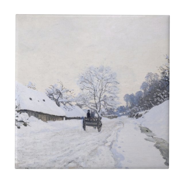 Claude Monet - Cart på Snowy Road i Honfleur Kakelplatta (Framsidan)