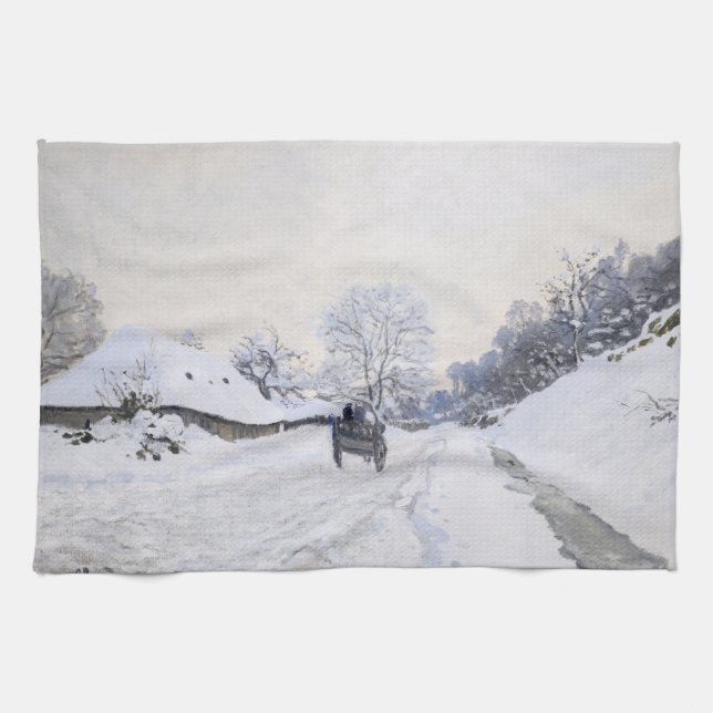 Claude Monet - Cart på Snowy Road i Honfleur Kökshandduk (Horisontell)