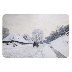 Claude Monet - Cart på Snowy Road i Honfleur Magnet