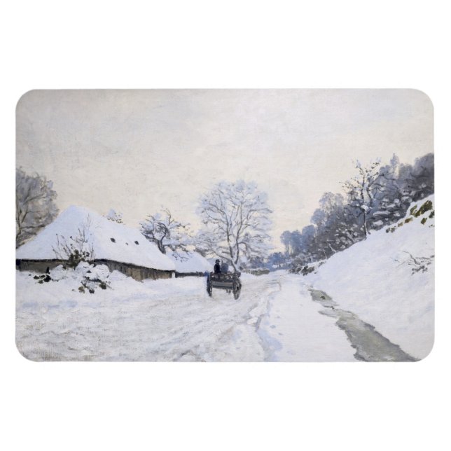 Claude Monet - Cart på Snowy Road i Honfleur Magnet (Horisontell)
